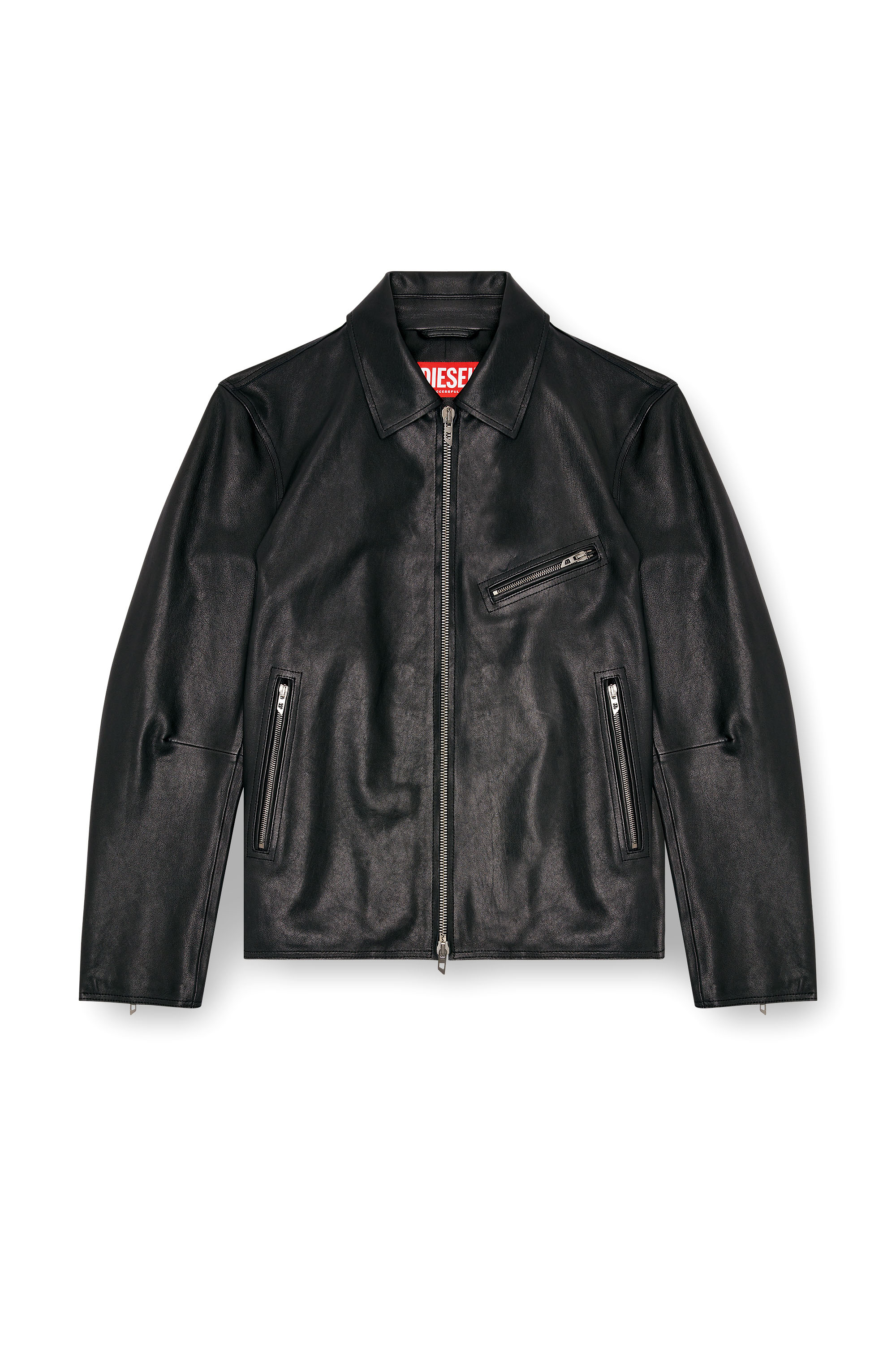 Diesel - L-KORN-A, Man's Leather jacket with embossed Oval D in Black - 3